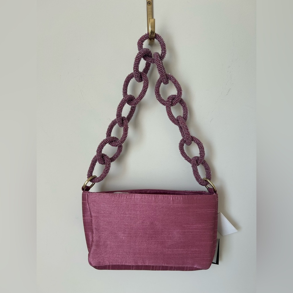 Viral Beaded purple hibiscus Embroidered Bag with Beaded Chain Strap - Picture 5 of 5